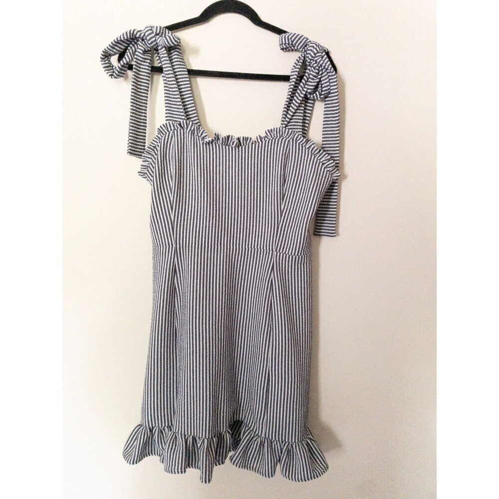 Koch Stella Mini Dress Ruffle Hem Striped Tie Straps M 8-10 - Picture 6 of 16